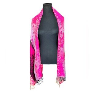 Hot Pink Pashmina Shawl Wrap Scarf Fringe Boho Y2K Leopard Paisley